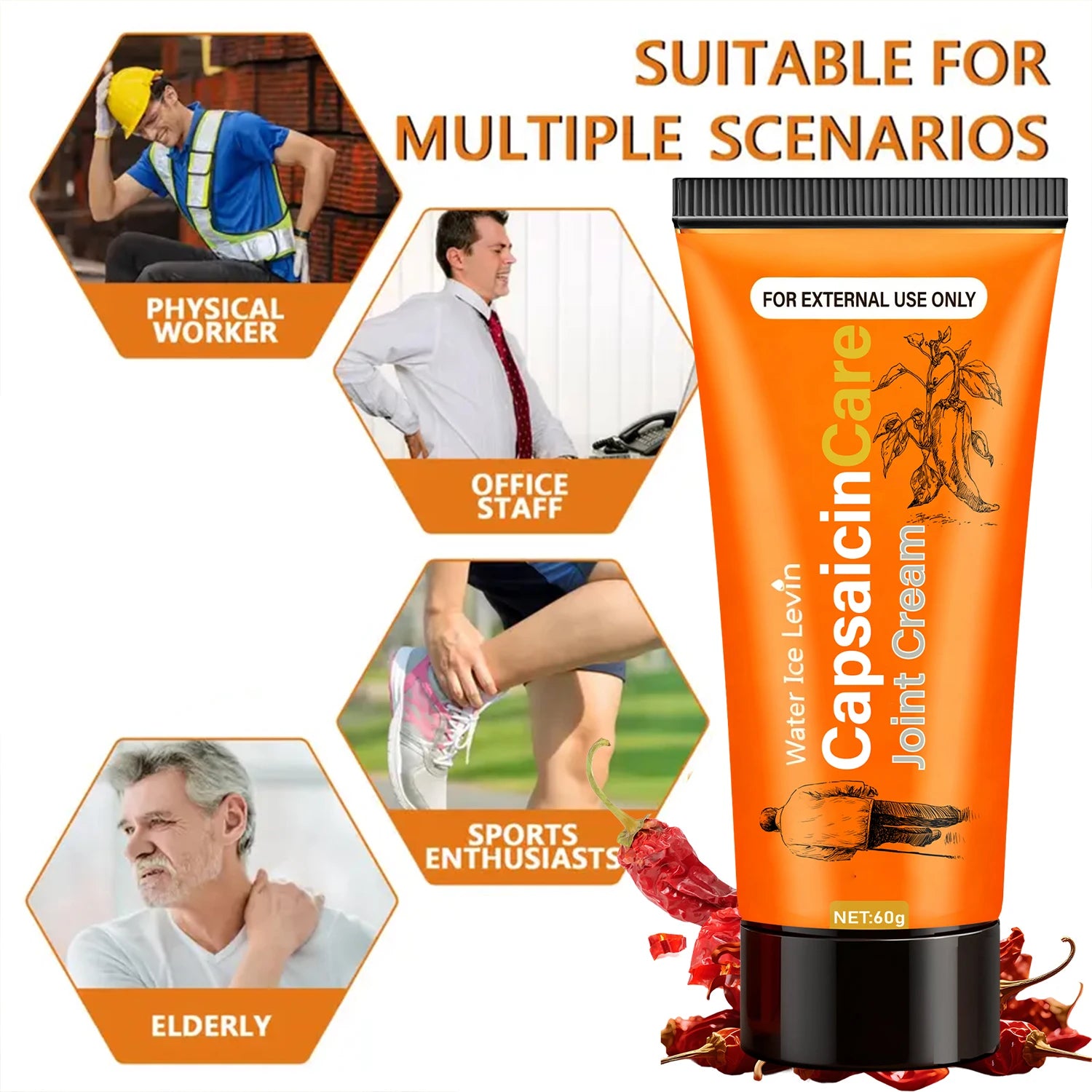 Capsaicin Care Joint Cream for Targeted Relief & Moisturizing with Glucosamine & Vitamin C. Oasis Select