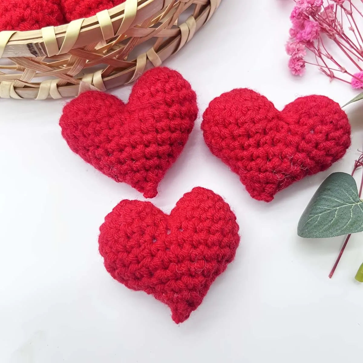 3-Pack Handmade Crochet Heart Decorations – Valentine's & Wedding