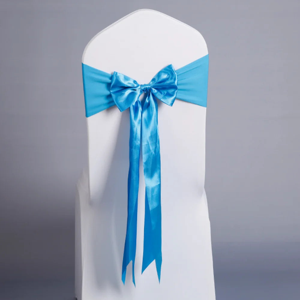 Wedding Decoration Spandex Chair Sashes Ready Made Bow Tie No Need To Tie Stretch Bands BIrthday Party Holiday Hotel Festival Oasis Select Sky Blue 1