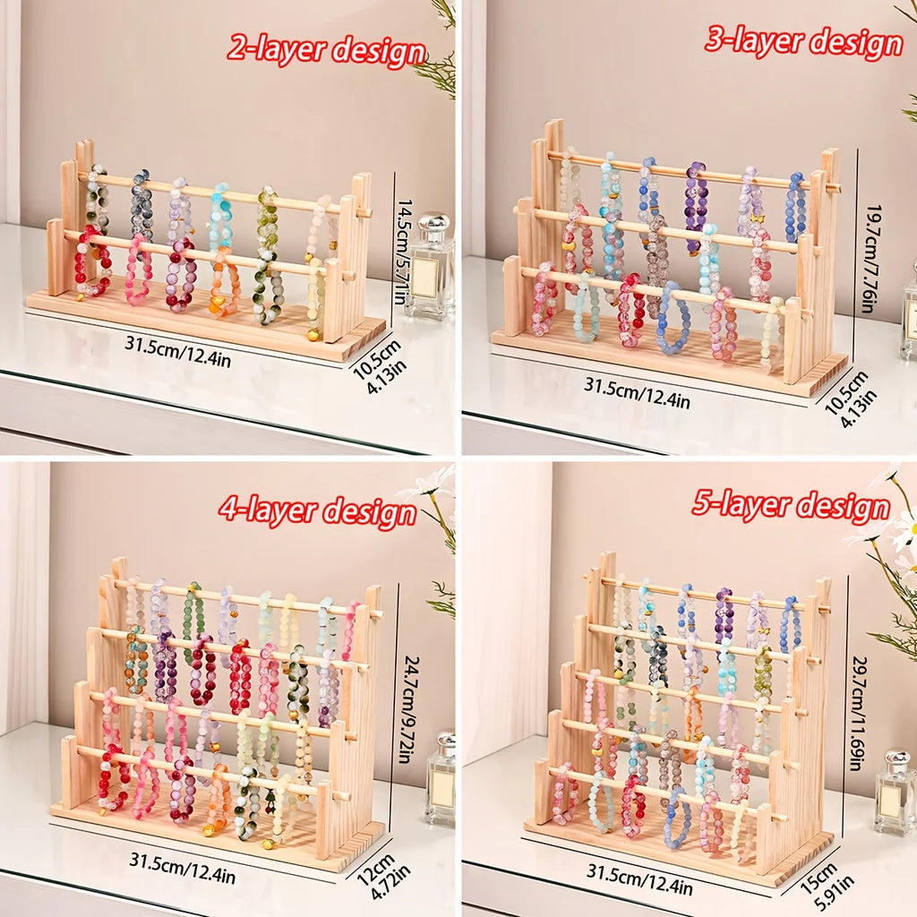 1pc Multi-Functional Wooden Bracelet Tiered Display Stand Head Hairband Jewelry Hanging Rack Bracelet Display Prop Festive Gift Oasis Select