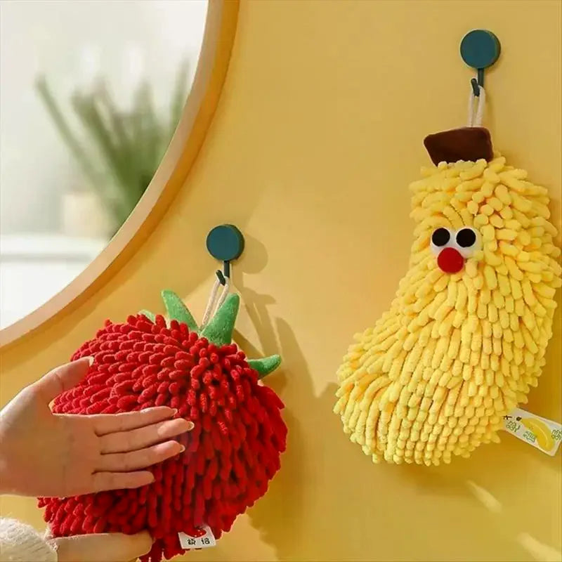 Banana & Strawberry Shaped Hand Towel Soft Absorbent Chenille Hanging Washcloth for Kitchen And Bathroom Oasis Select