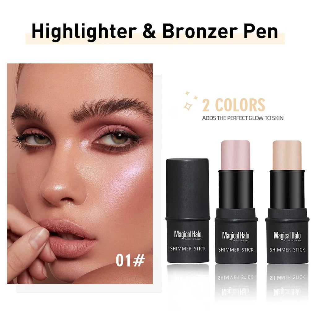 QiBest 2-Color Highlighter & Contour Stick | Shimmer Bronzer