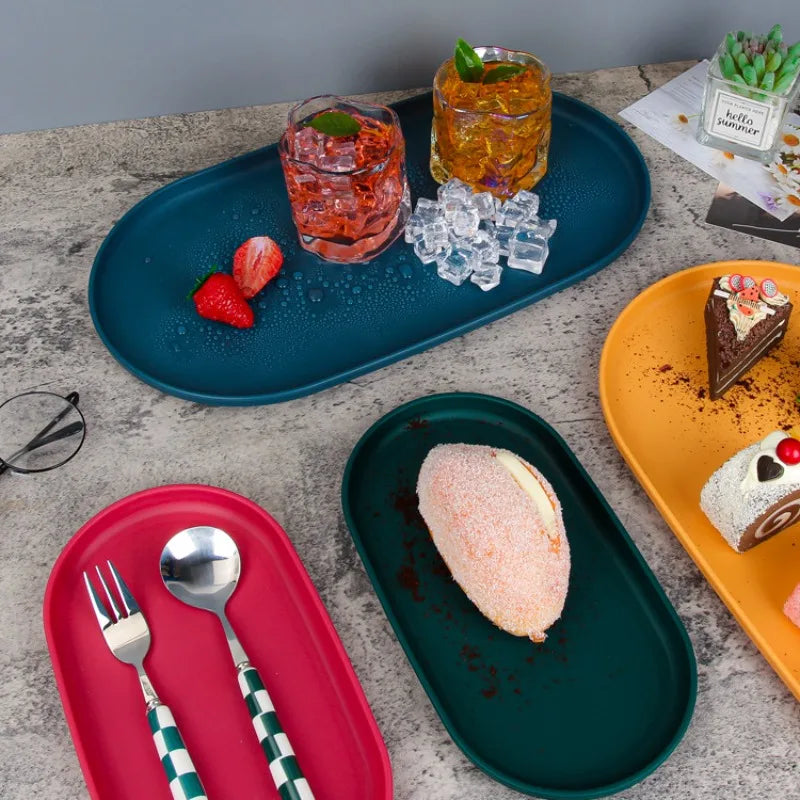 4Pcs Plastic Coffee Tray, Oval Food Serving Plate with Smooth Surface for Household Dessert Anti-fall Tray Afternoon Tea Oasis Select