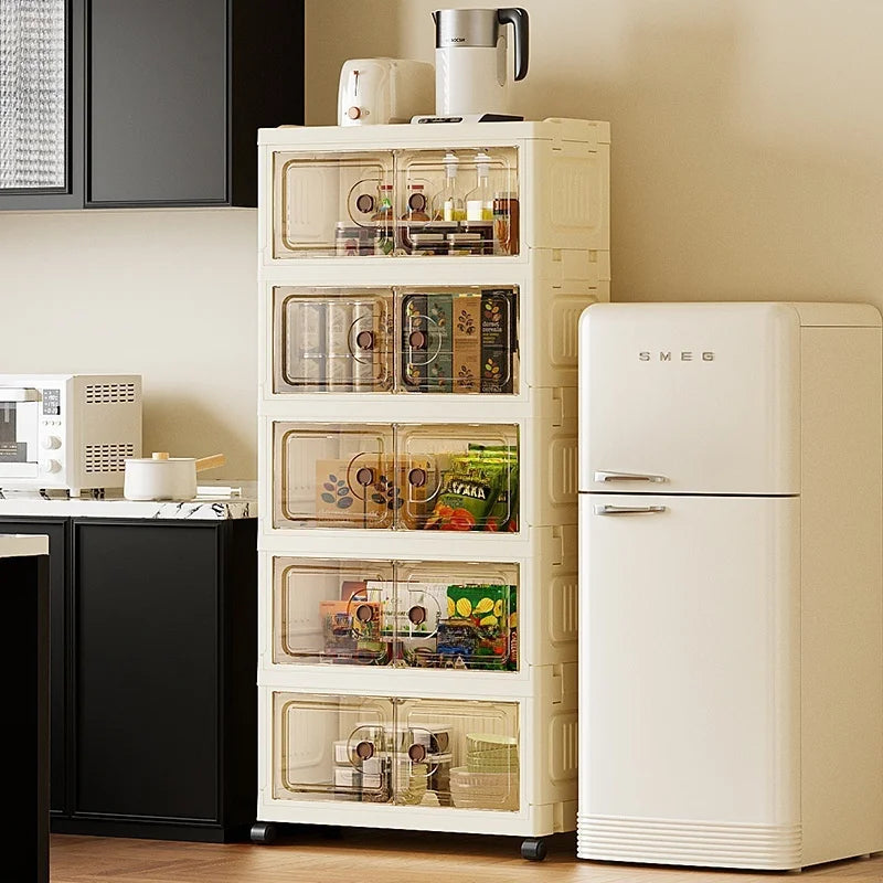 55cm Foldable Large Double-Door Storage Cabinet with Swivel Casters,3-6 Tier,Bedroom/Kitchen/Living Room Oasis Select