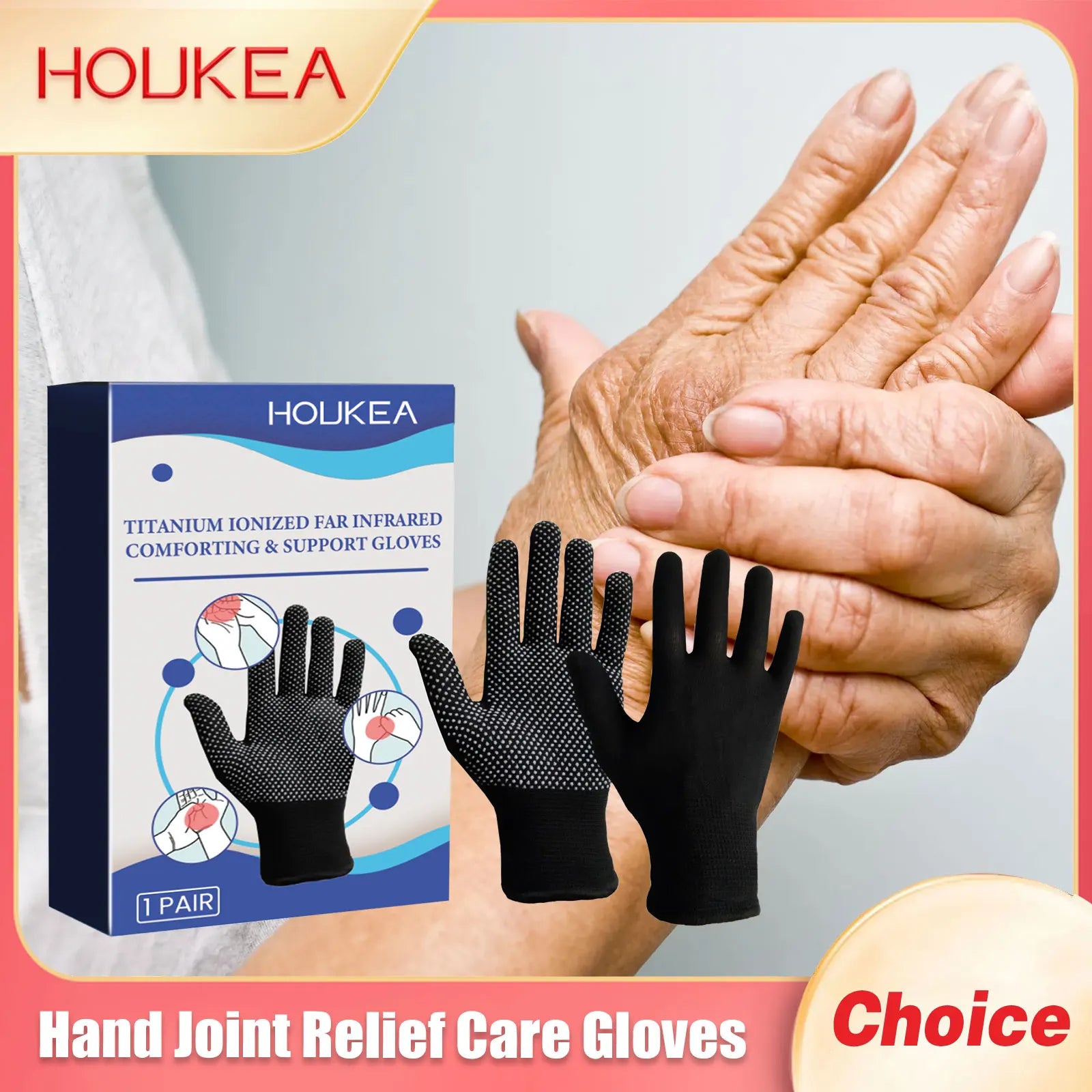 Houkea Hand Joint Pain Relief Care Gloves Wrist Therapy Carpal Treatment Swelling Women Men Daily Compression Arthritis Gloves Oasis Select