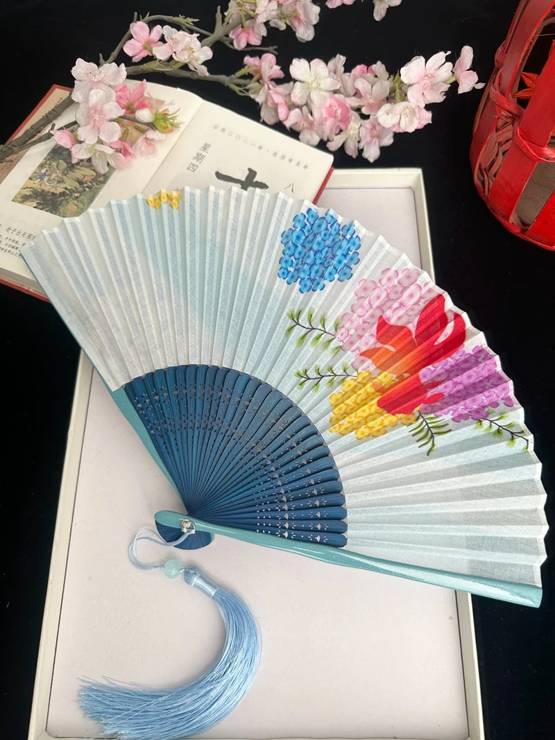 Antique Retro Portable Green Folding Fan Women's Portable Hanfu Cheongsam Folding Small Classical Dance Fan Chinese Fan Oasis Select 12
