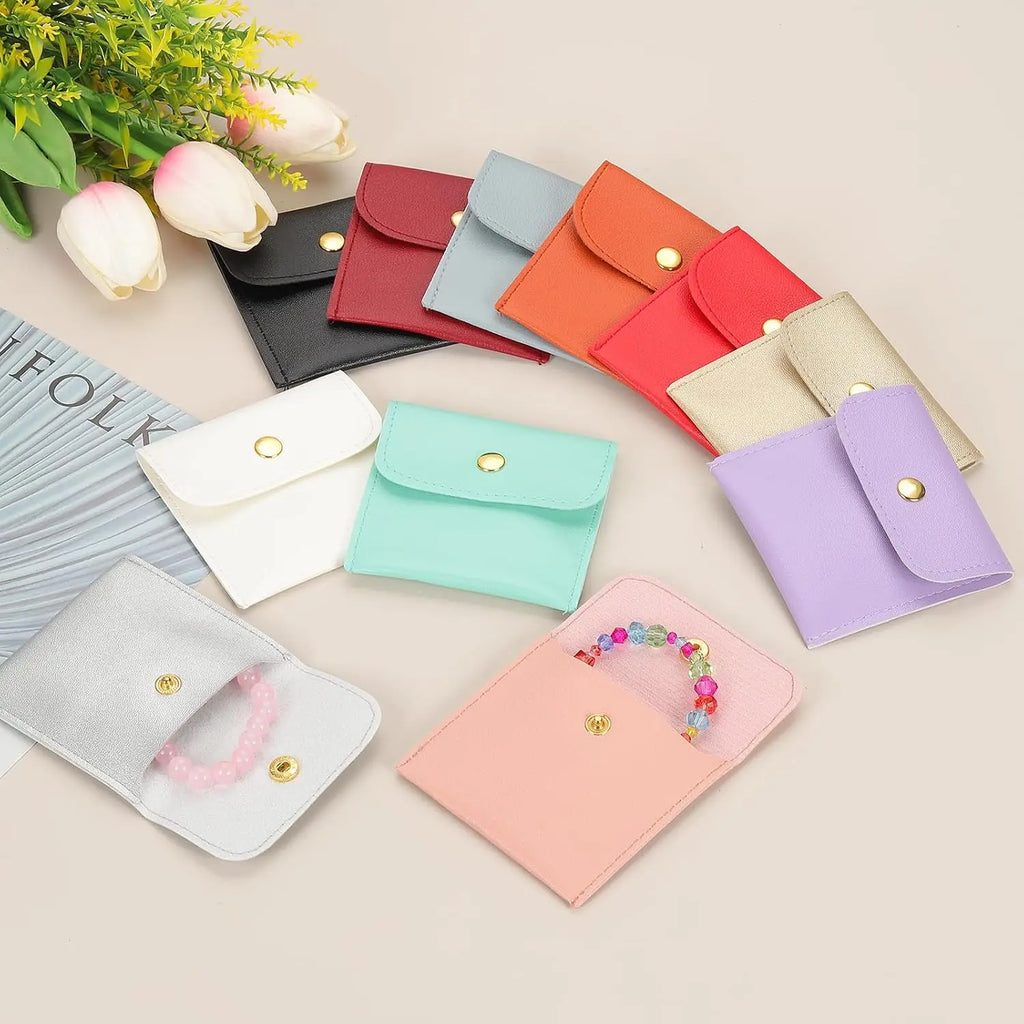 6/12PCS Small Jewelry Pouch PU Leather Square Snap Button Travel Bracelet Packaging Earrings Rings Necklaces Compact Organizer Oasis Select