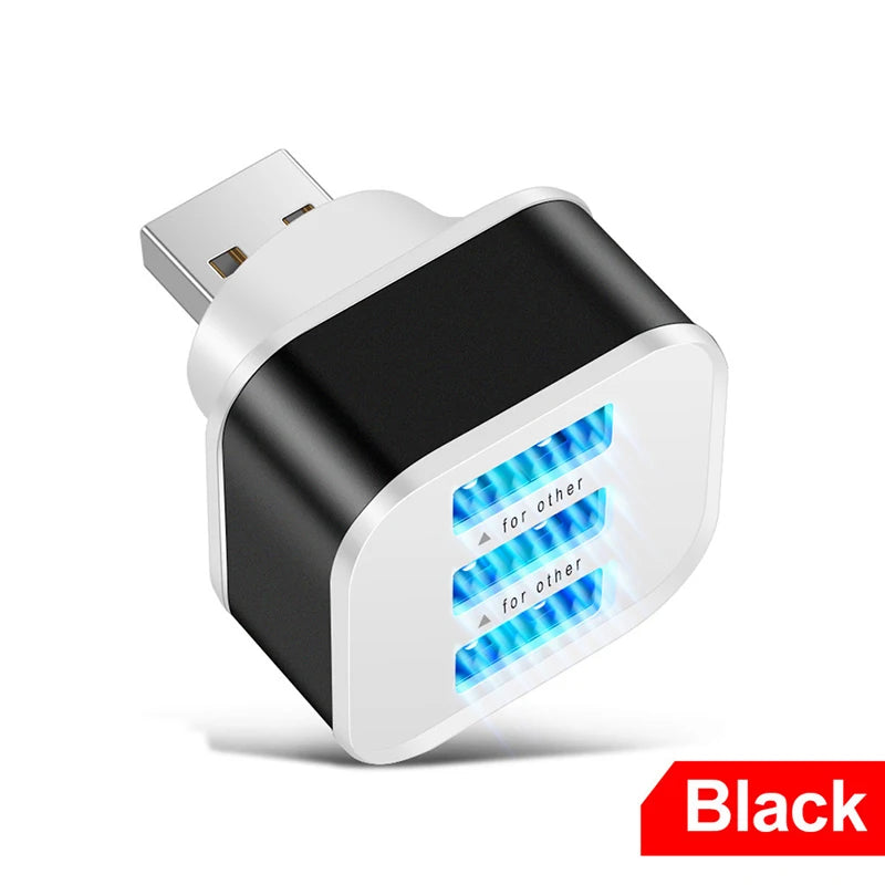 New Car USB Charging Extender 2.0 3-port Extended USB Splitter With Indicator Light Plug And Play 3 In 1 For Smart Phones Hubs Oasis Select Black