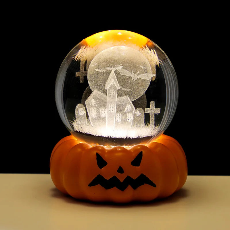 Halloween Pumpkin Crystal Ball Night Light Bedroom Study Tabletop Glass Ornament Party Ornament Small Gift Oasis Select Castle