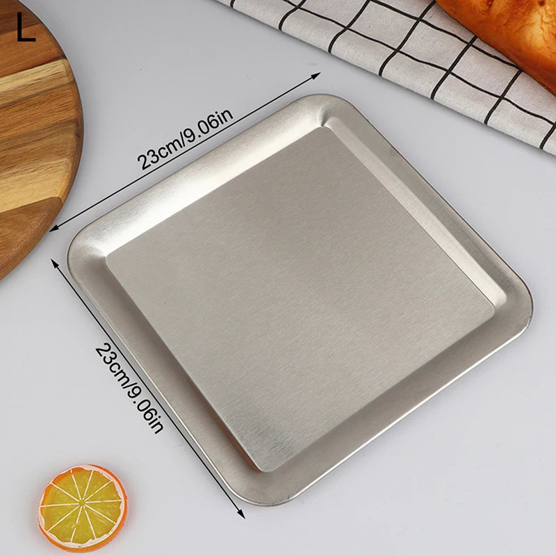 Luxury Square Rectangular Stainless Steel Serving Tray Cafe Cake Dessert Plate Storage Trays Home Kitchen Storage Table Dish Oasis Select L