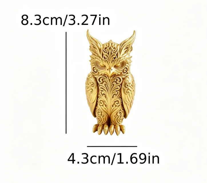 Mysterious Patterns Owl Figurines 3D Printed Forest Fantasy Miniature Statues Magic Bird Ornaments for Home Office Desktop Decor Oasis Select Owl gold