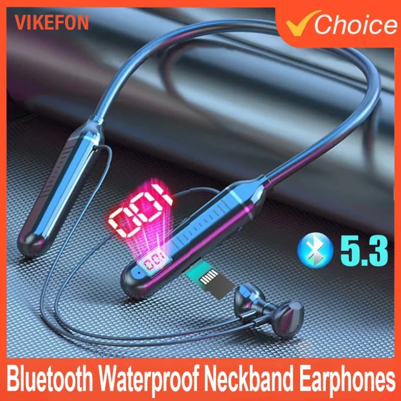 Wireless Earphones 5.3 Waterproof Magnetic Earbuds Neckband Headphones Gaming LED Display Stereo Sports Headset Halter Oasis Select