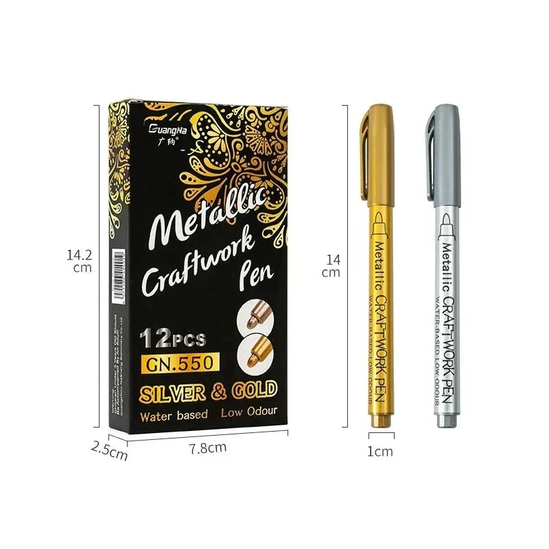 1/2/3pcs Soft Brush Metallic Marker Pens Gold Silver Permanent Art Markers For Glass Ceramics Resin Crafts Scrapbooking Painting Oasis Select