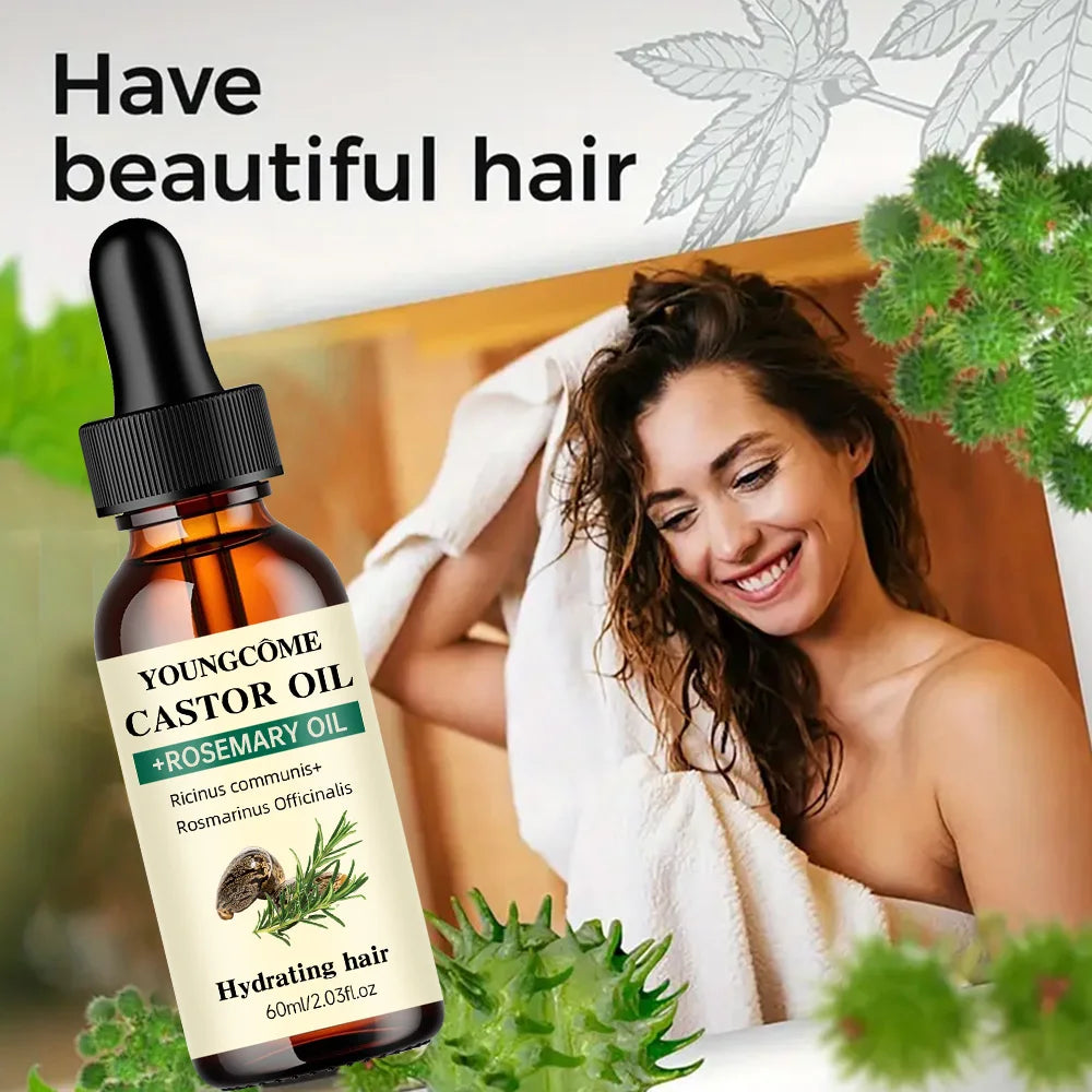 Mix Castor Oil and Rosemary Oil for Hair Growth Enhances hair thickness and Shine, Reduce Hair Loss and Split Ends Hair Care Oil Oasis Select