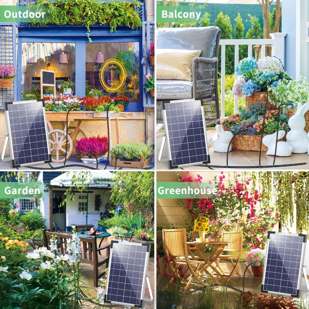 Solar Potted Plants Deep Drip Irrigation Watering System 9V 5W, Watering Regularly Easy DIY, with 30*Drip Tip 15m Water Pipe Etc Oasis Select