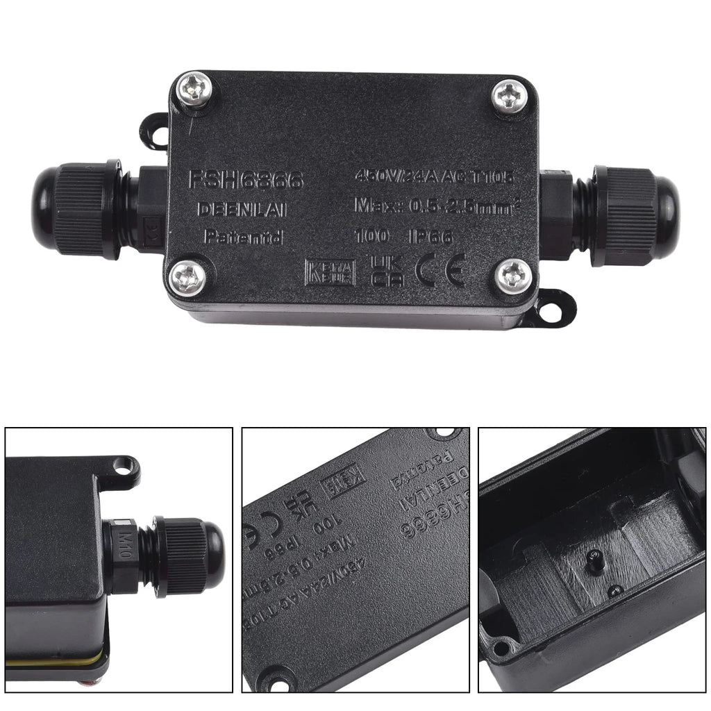 IP66 Waterproof 2-Port Outdoor Junction Box 240V Black Outdoor Junction Box Oasis Select