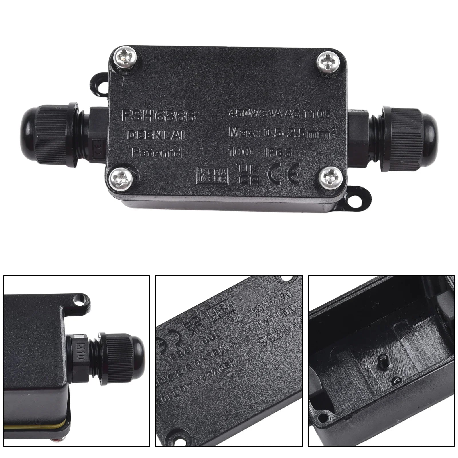 IP66 Waterproof 2-Port Outdoor Junction Box 240V Black Outdoor Junction Box Oasis Select