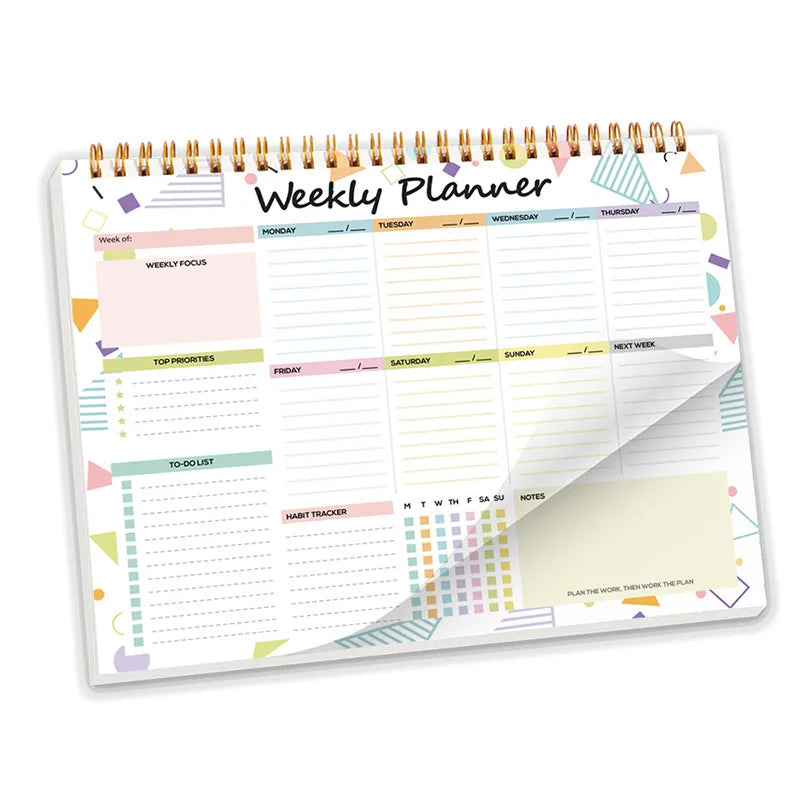 Nordic Style Weekly Planner Notebook Colorful Thicken Paper Desk Task Planning Coil Design 52-page Work Planners for Goals Oasis Select F