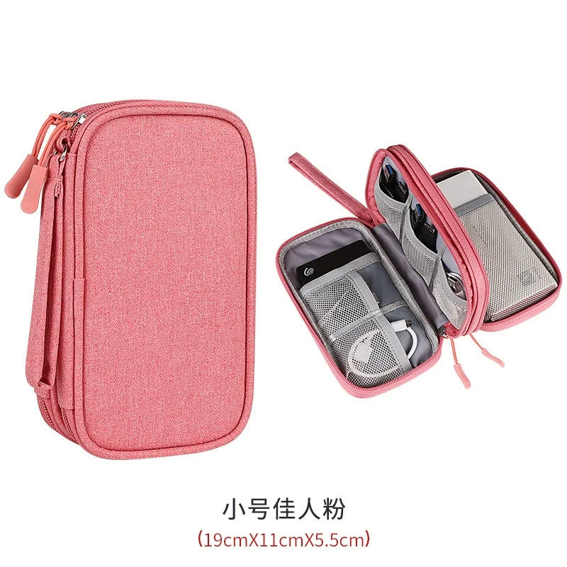 Multi-layer Digital Accessory Storage Bag Dust Proof Power Supply Hard Disk Protective Cover Power Bank Data Cable Storage Bag Oasis Select Double layered Pink
