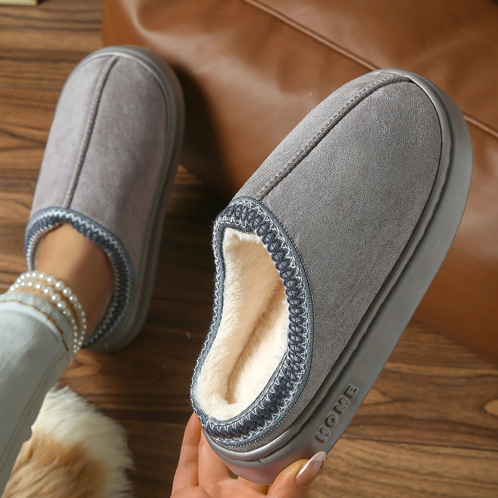 Ladies' cozy fleece slippers, soft-soled home winter warming shoes, men's indoor and outdoor shoes, elegant couple slippers Oasis Select GRAY 36-37