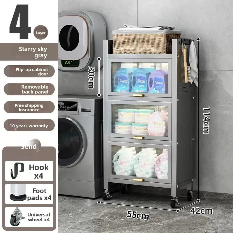 Toilet rack Floor-to-ceiling multi-functional dustproof laundry detergent Cosmetics Bathroom storage Balcony storage cabinet Oasis Select Grey 55CM