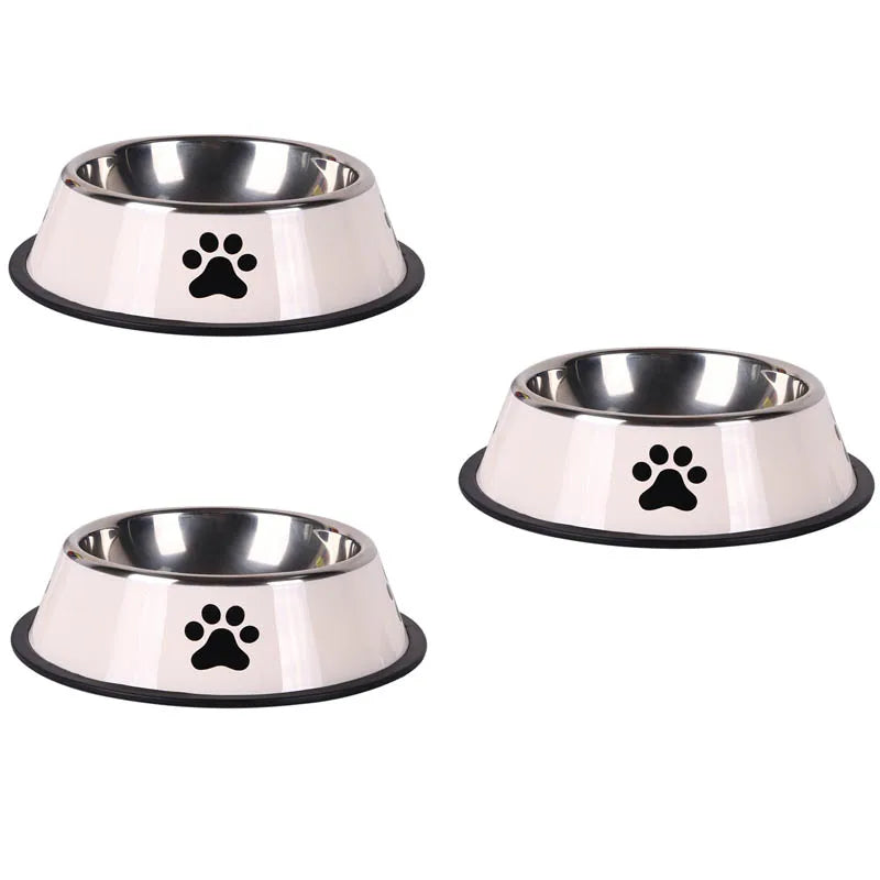 Stainless steel pet bowl cat bowl dog food bowl multiple specifications anti-fall food bowl large capacity feeding pet supplies Oasis Select white-3pcs S