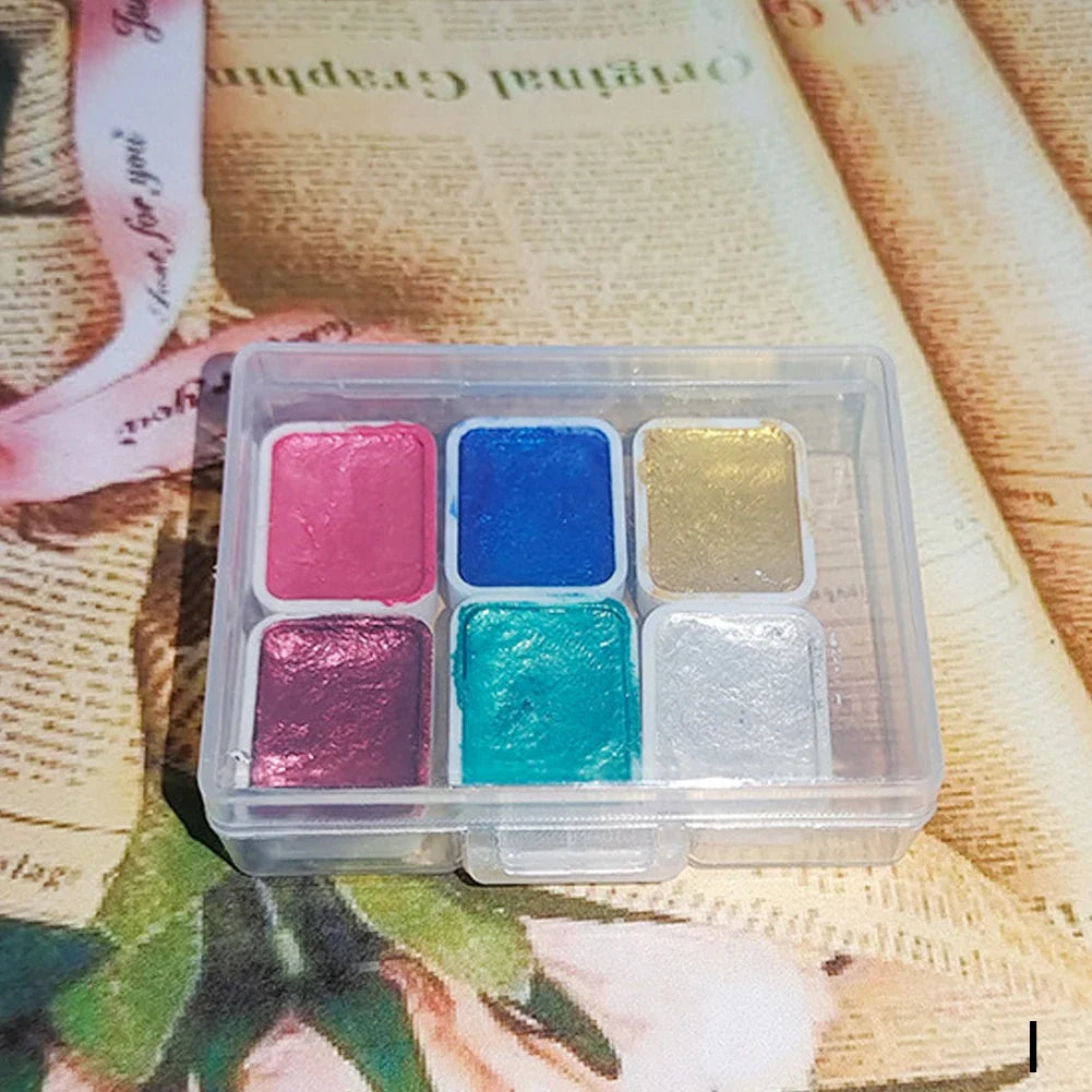 6Color Shimmer Solid Watercolor Set Retro Painting Pearlescent Metal Candy Colors Set for Art Painting Drawing Nail Design Oasis Select I