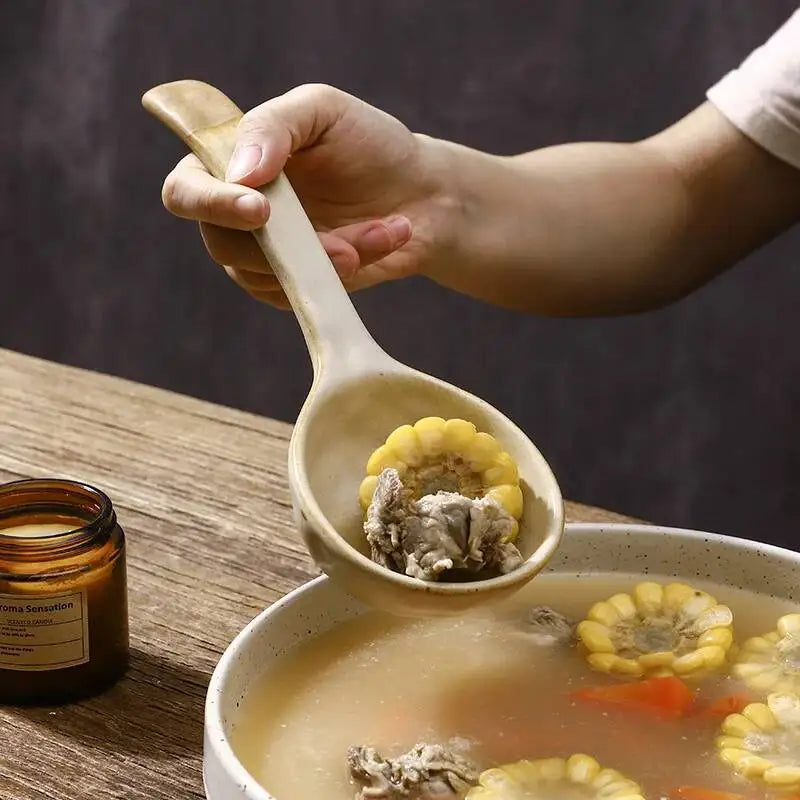 Rustic Ceramic Serving Spoon Long-handled Soup Spoon Large Spoon Ceramic Tableware Oasis Select
