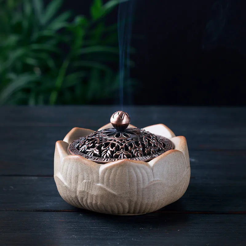 Zen Style Ceramic Lotus Incense Censer Simple Stick Incense Holder for Home Tea Ceremony Indoor Worship Aromatherapy Decoration Oasis Select