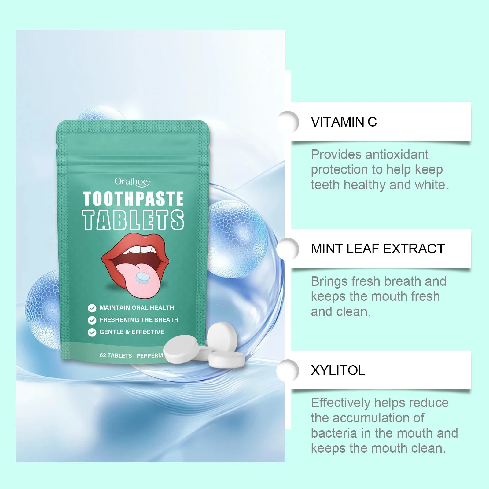 Oralhoe Jasmine Toothpaste Tablets – Fresh Breath & Whitening 62pc