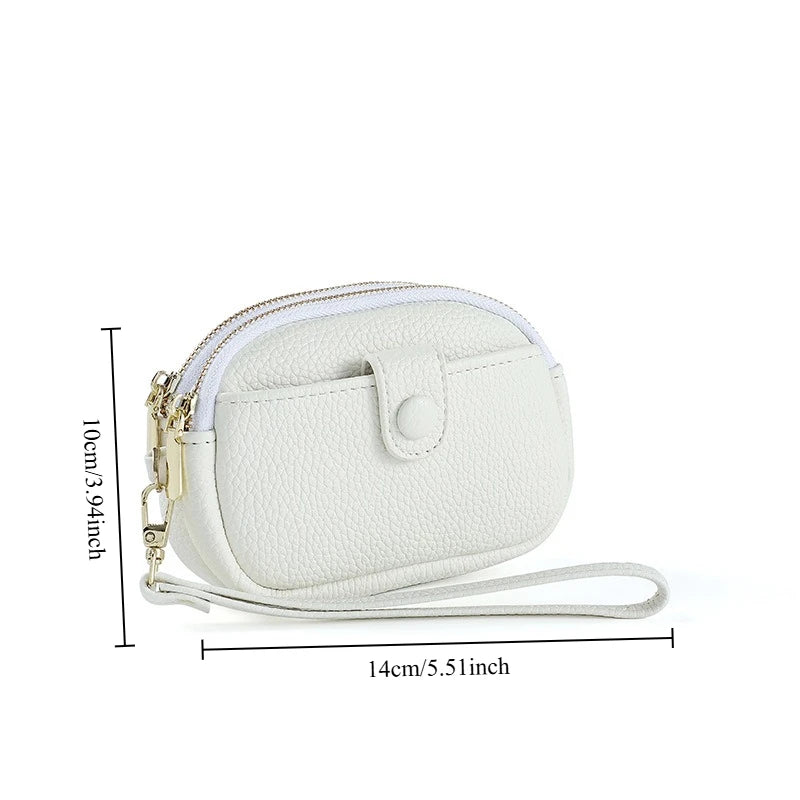 1pc New Mini Wallet for Women Large Capacity Double Zipper Storage Bag Multi Functional Small Wallet Oasis Select White