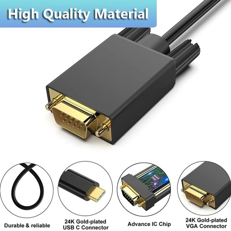 USB C To VGA Adapter USB Type C Cable To VGA for Apple Macbook Air Macbook Pro Input USB-C Cable To VGA Out Up To 1080P Oasis Select