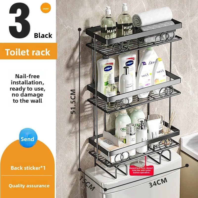 Shelf above the toilet in the bathroom toilet toilet toilet toilet wall hanging multi-functional storage rack without punching Oasis Select Black three layers
