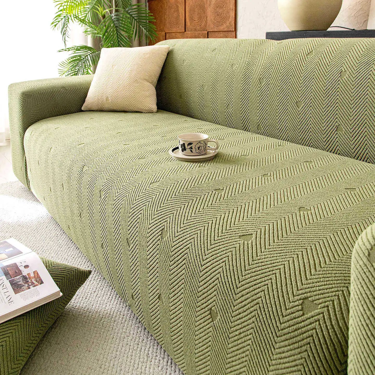 All-inclusive New Sofa Cover Jacquard Velvet Sofa Cover All-season Universal Anti-cat Scratch Sofa Cover Couch Covers for Sofas Oasis Select 1 people 90-140cm green