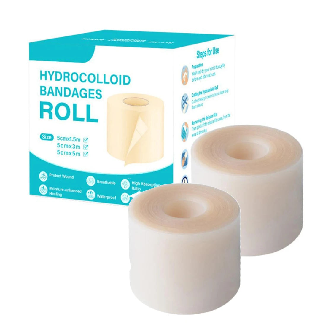 Hydrocolloid Roll Bandage – Waterproof Flexible Wound Care Dressing Hydrocolloid Wound Dressing Oasis Select 2 rolls