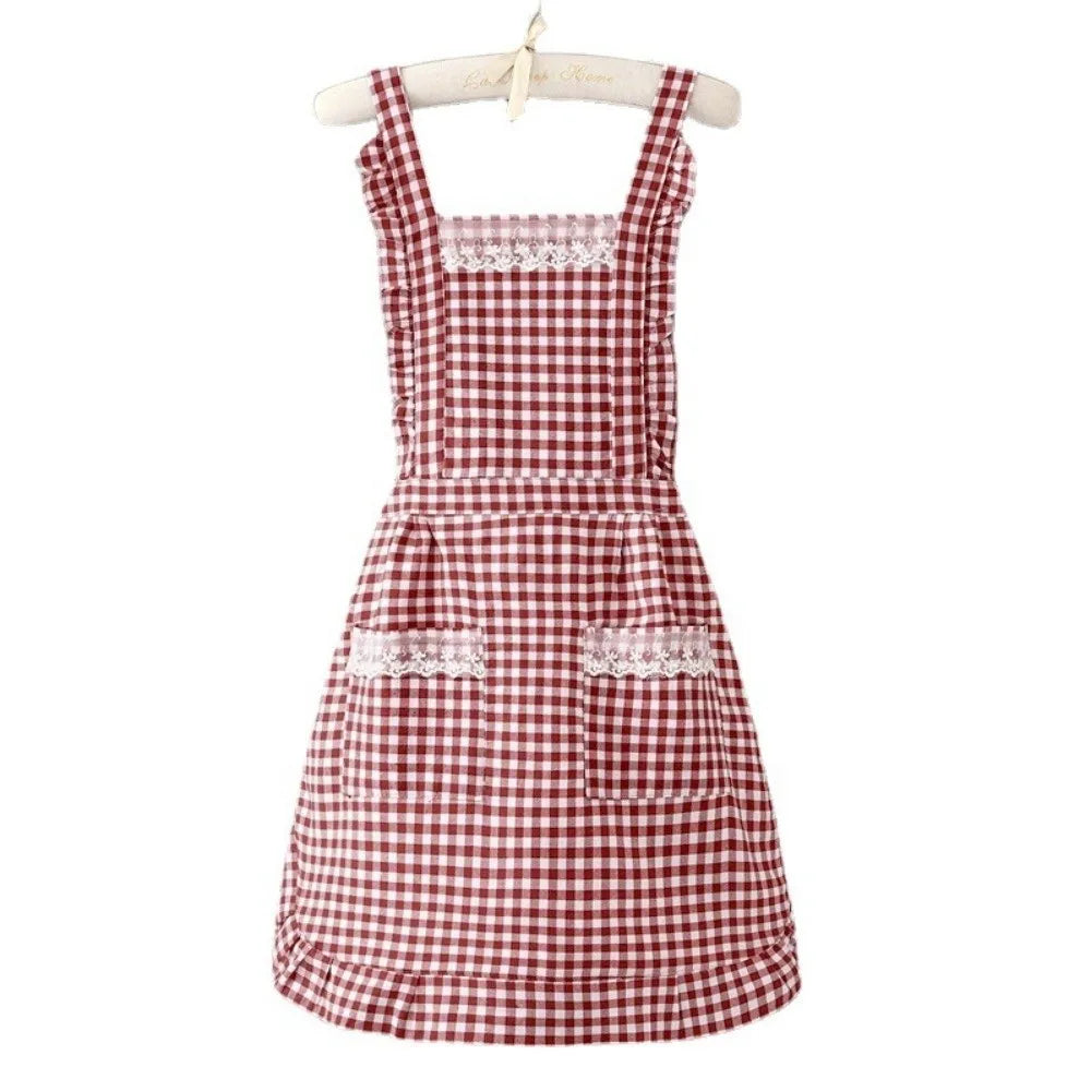Korean Style Cotton Kitchen Apron with Pockets | Women & Girls