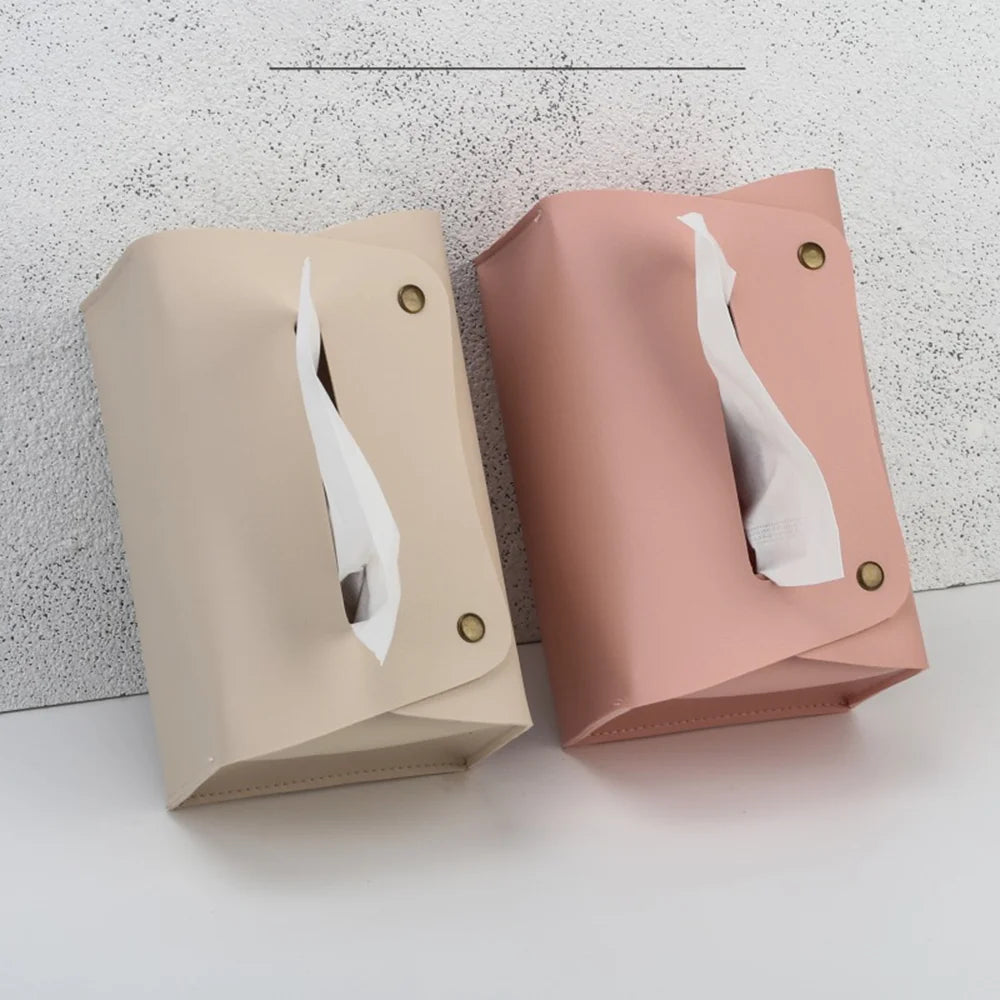 PU Leather Napkin Holder Tissue Bag Foldable Paper Organizers Box Oasis Select