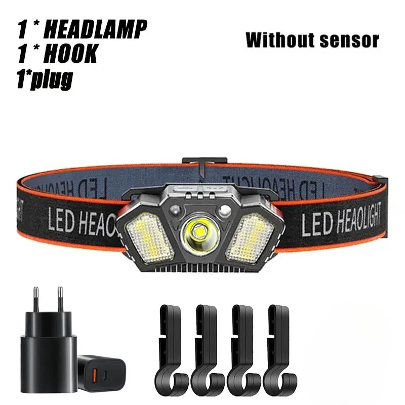 LED Induction Mini Strong Light Headlight Charging Work Light Waterproof Outdoor Multifunctional Camping Light Fishing Light Oasis Select plug Add hooks