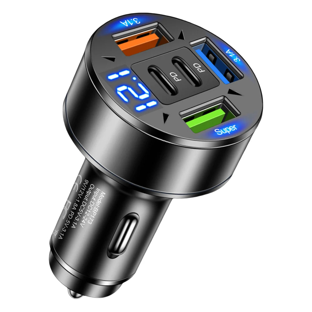 100W 5-Port Car Charger PD QC3.0 USB-C Fast Charging Car Charger Adapter Oasis Select