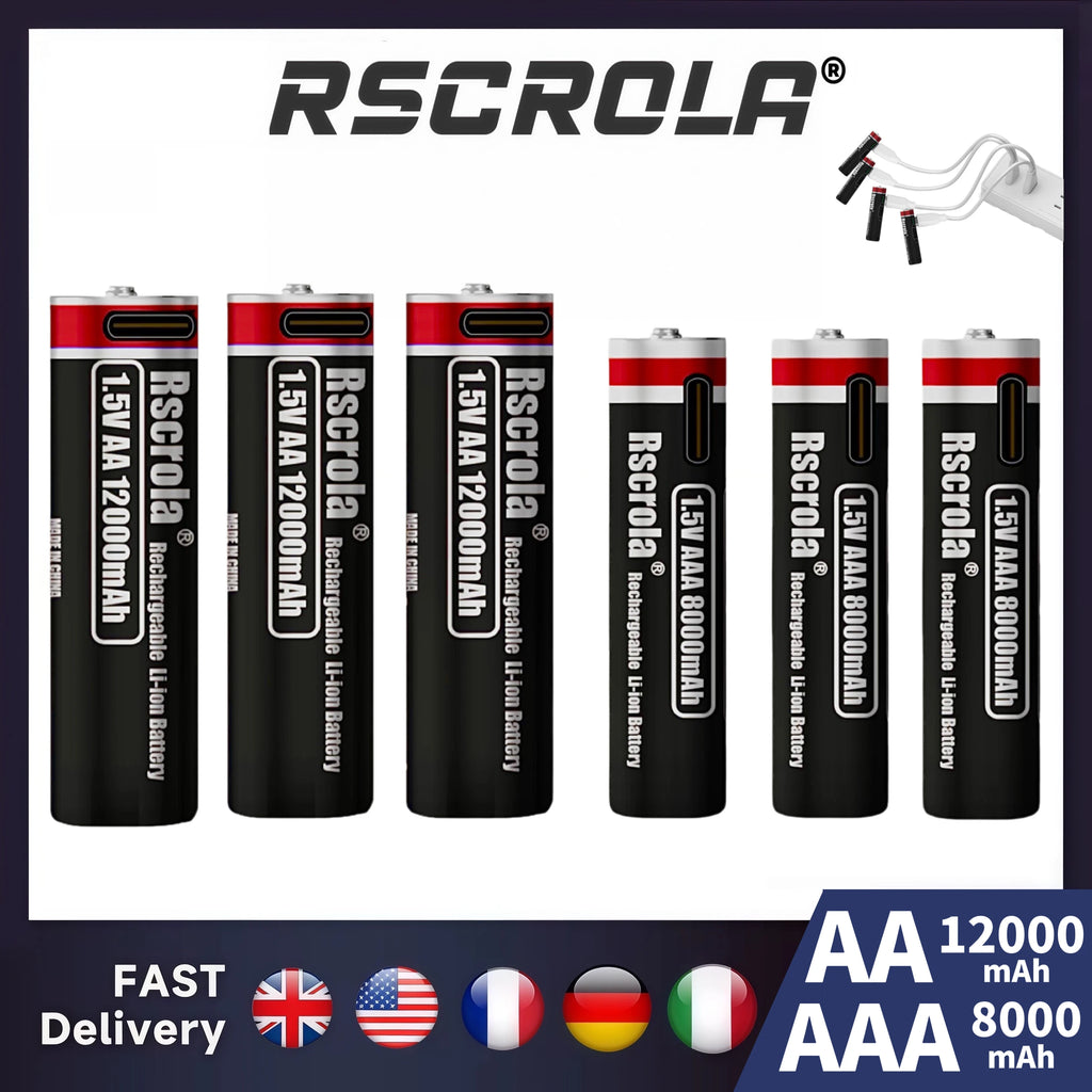 New 1.5V Li-ion AA12000mAh&AAA 8000mAh Rechargeable Batteries USB Lithium-ion Suitable for mouse, flashlight, keyboard monitorin Oasis Select
