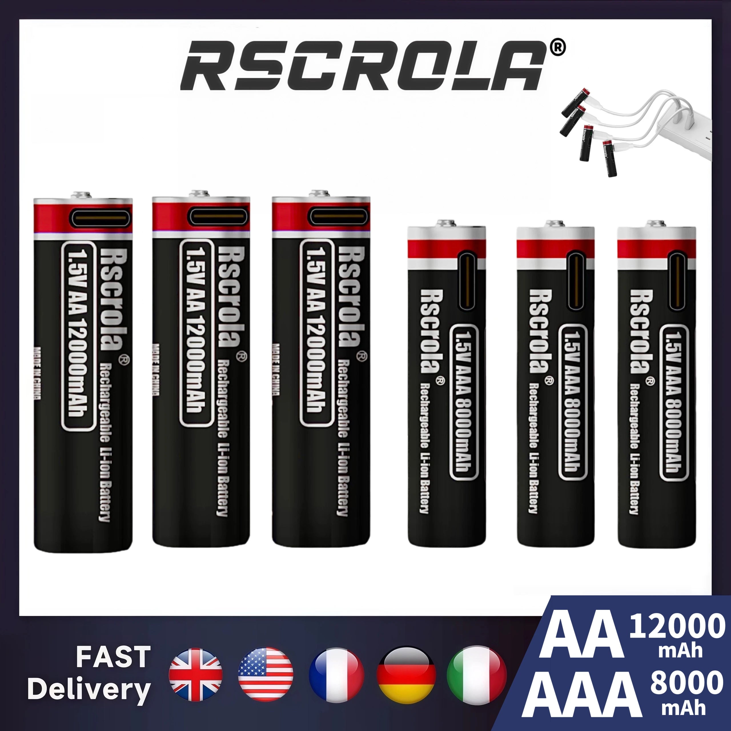 New 1.5V Li-ion AA12000mAh&AAA 8000mAh Rechargeable Batteries USB Lithium-ion Suitable for mouse, flashlight, keyboard monitorin Oasis Select