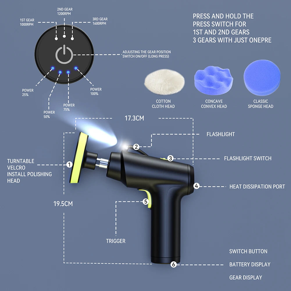 Cordless Car Polisher – 3-Speed Wireless Waxing & Buffing Tool
