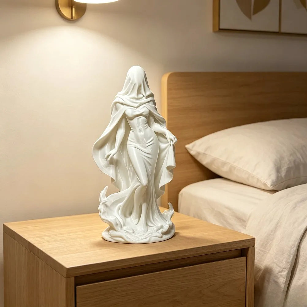 Cloaked Veiled Woman Sculpture 3D Printed No-Face Gothic Statue Mystic Tabletop Decor for Dark Academia Bedroom Creative Gift Oasis Select