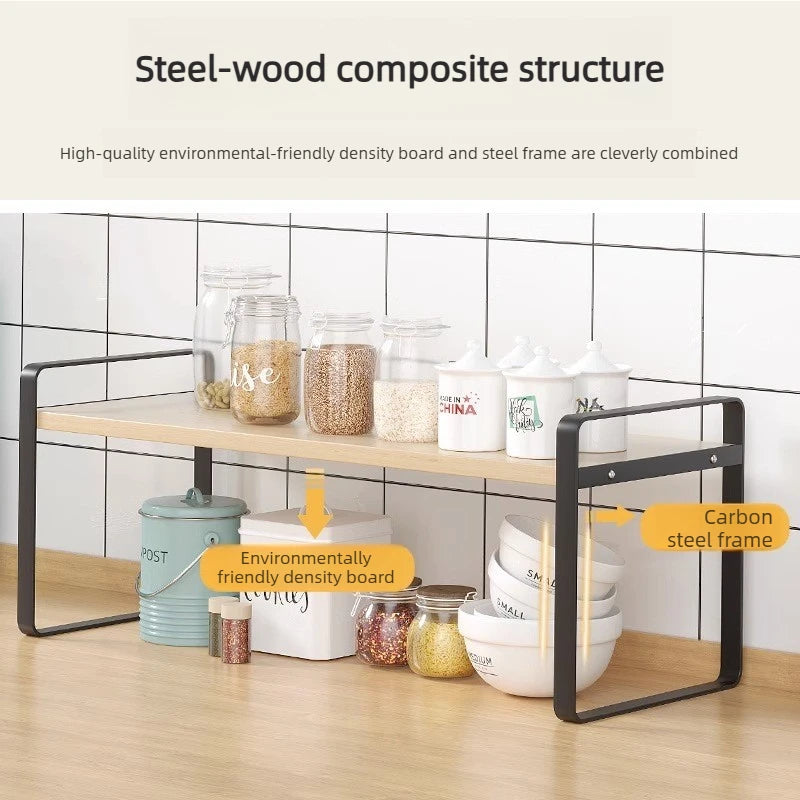 Desktop Wood & Iron Storage Shelf Desk Organizer Rack
