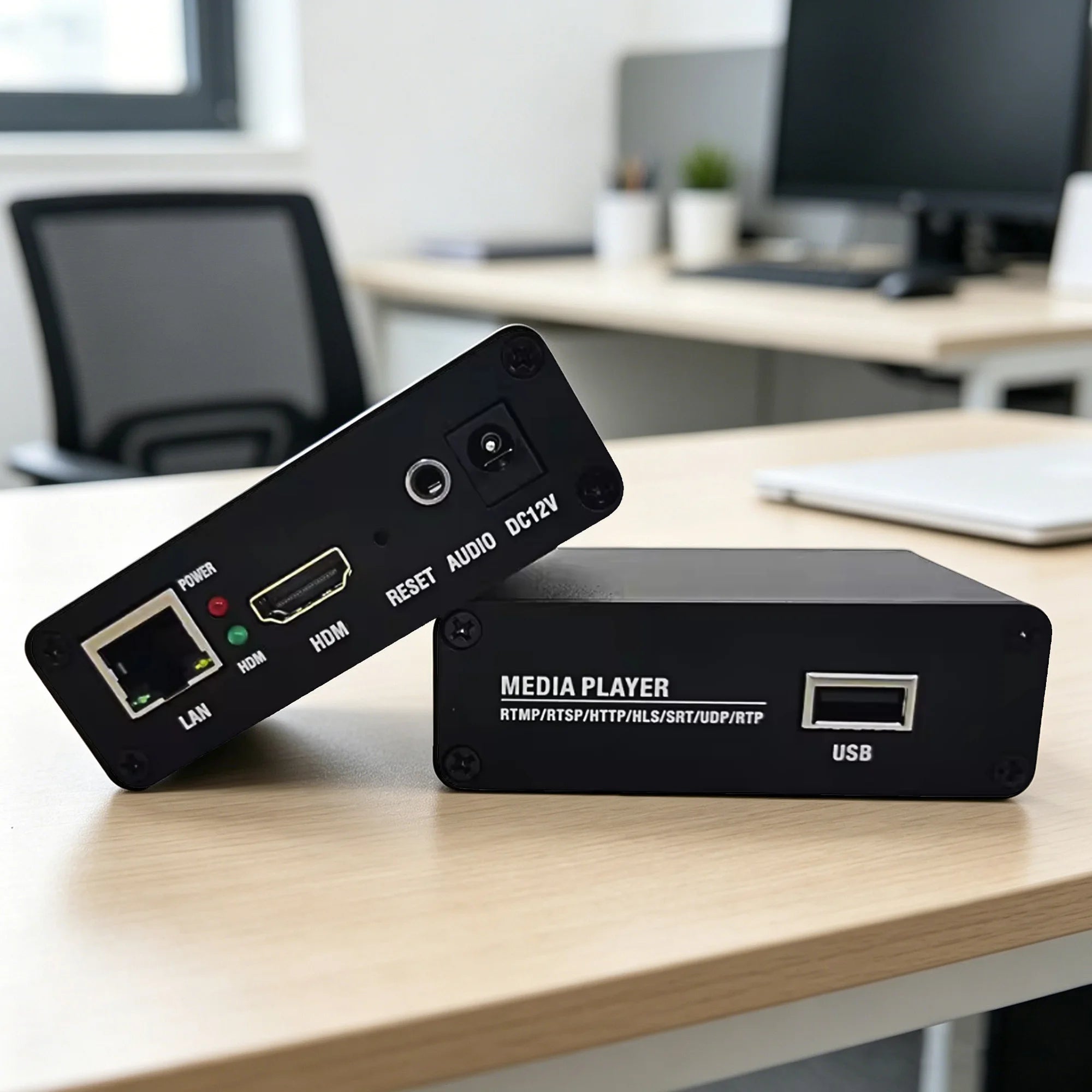 The XP10 USB player can play MP4 files stored on a USB drive and supports RTMP, RTSP, HTTP TS, HTTP FLV, HLS, SRT, UDP, and more Oasis Select