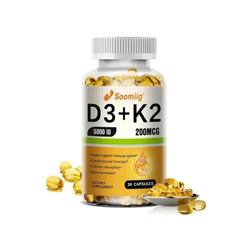 Vitamin D3 5000IU and 200 Mcg Vitamin K2 (MK-7) Capsules for Calcium Absorption, Bone Regeneration, Immune Support, Easy To Melt Oasis Select 30 count-1 bottle