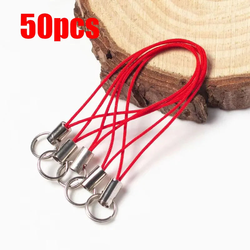 50/100pcs Wire Cord Mobile Phone Craft Pendant Lanyard DIY Handmade Materials Key Ring DIY Toys Pendant Clips Lanyard Accessorie Oasis Select 50pcs Red