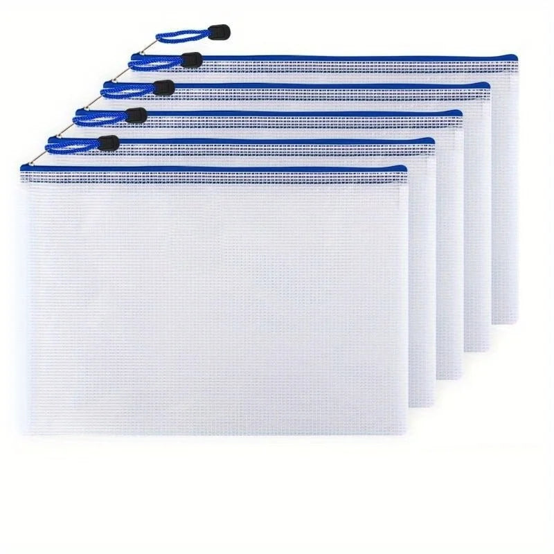 5pcs Thickened A4 file bag with zipper, PVC transparent mesh, large capacity student stationery, office supplies, data file bag Oasis Select white