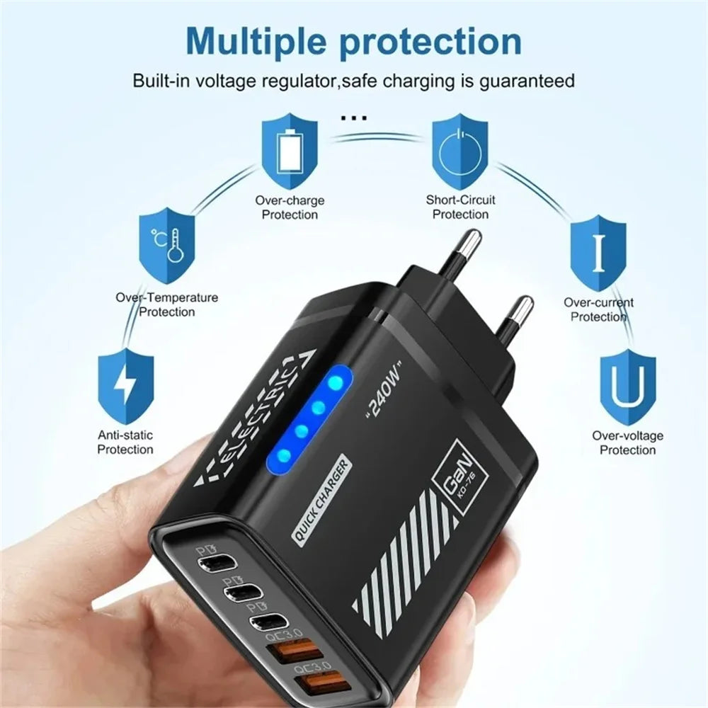 Total 240W USB Type C Fast Charging Charger For Samsung Huaweui iPhone Wall GaN Charger Multi Ports Mobile Phone Power Adapter Oasis Select