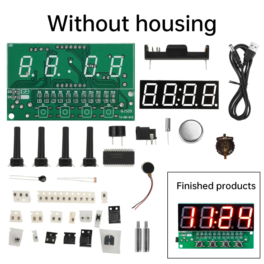 LED Digital Electronic Clock DIY Kit Clock Teaching Welding Exercise Circuit Board Set with Alarm Clock Temperature Countdown Oasis Select Without Shell